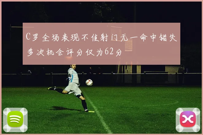C罗全场表现不佳射门无一命中错失多次机会评分仅为62分